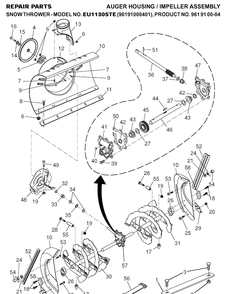 Auger Housing And Impeller Diagram and Parts List for 1130STE (96191000401)(2007-01) Husqvarna Snow Blower