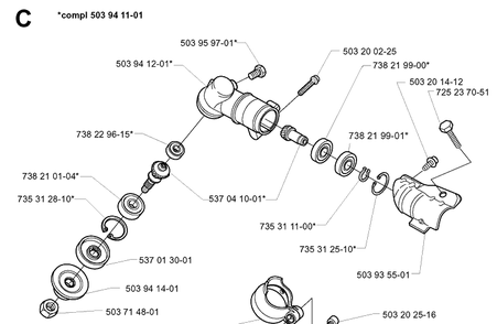 Bevel Gear Diagram and Parts List for 322L 20000100001-20020100000 Husqvarna Edger