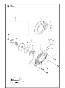 Starter Diagram and Parts List for T435  Husqvarna Chainsaw