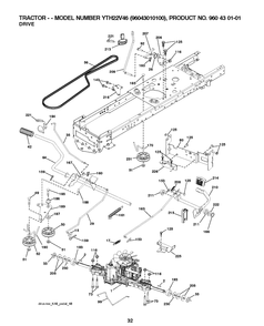 Drive Diagram and Parts List for YTH22V46 (96043010100)(2009-12) Husqvarna Lawn Tractor