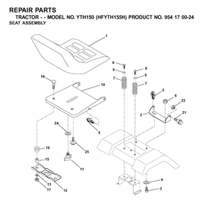 Seat Diagram and Parts List for YTH150 (954170024-H)(2001-03) Husqvarna Lawn Tractor