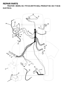 Electrical Diagram and Parts List for YTH130 (954170006-G)(1998-12) Husqvarna Lawn Tractor