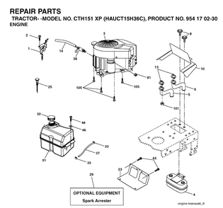Engine Diagram and Parts List for CTH151XP (HAUCT15H36C)(2004-09) Husqvarna Lawn Tractor