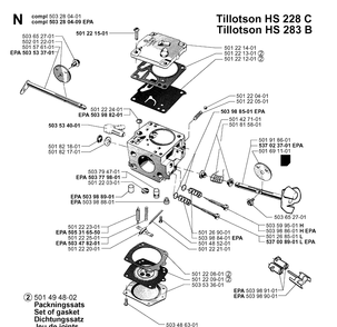 Carburetor Details Diagram and Parts List for 281 20000600001-20014000000 Husqvarna Chainsaw