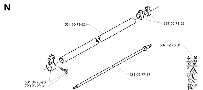 Shaft Diagram and Parts List for 142R 20001900001-Current Husqvarna Brush Cutter