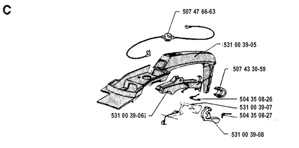Handle Diagram and Parts List for 35 19902200001 & Above Husqvarna Chainsaw