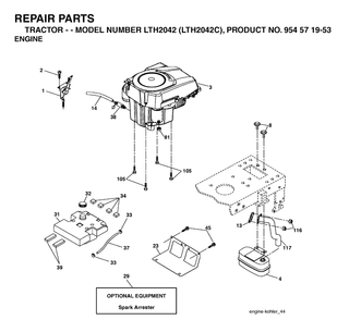 Engine Diagram and Parts List for LTH2042-LTH2042C 2004-03 Husqvarna Lawn Tractor