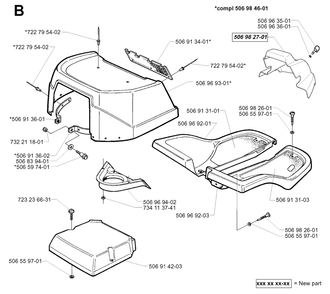 Hood Diagram and Parts List for R13BIO 1999-11 Husqvarna Lawn Tractor