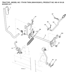 Mower Lift / Deck Lift Diagram and Parts List for YTH180 (96041002601)(2007-09) Husqvarna Lawn Tractor