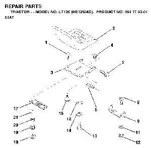 Seat Diagram and Parts List for LT125 (HE12536C, 954170001)(1996-01) Husqvarna Lawn Tractor