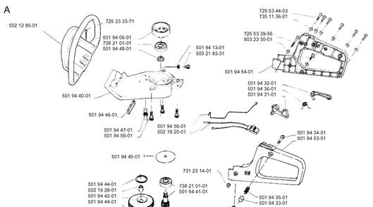 Handle Diagram and Parts List for 16H 1990-02 Husqvarna Hedge Trimmer