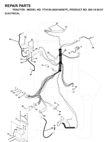 Electrical Diagram and Parts List for YTH150 (954140007F)(1998-07) Husqvarna Lawn Tractor