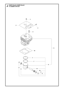 Cylinder Piston Diagram and Parts List for 580BFS-BTS Mark III Husqvarna Leaf Blower / Vacuum