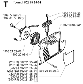 Starter Diagram and Parts List for 232RD 20001400001 & Above Husqvarna Trimmer