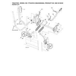 Mower Lift Diagram and Parts List for 96045006900  Husqvarna Lawn Tractor