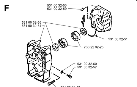 Crankcase Diagram and Parts List for 140B 19960900001-19974000000 Husqvarna Leaf Blower / Vacuum