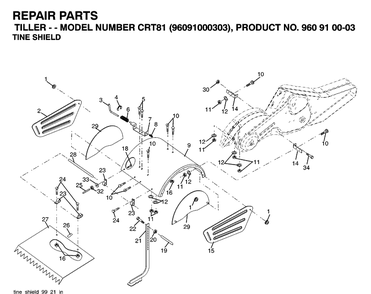 Tine Shield Diagram and Parts List for CRT81 (96091000303)(2007-02) Husqvarna Cultivator