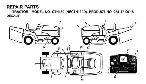 Seat Diagram and Parts List for CTH130 (954170018-D)(2001-02) Husqvarna Lawn Tractor