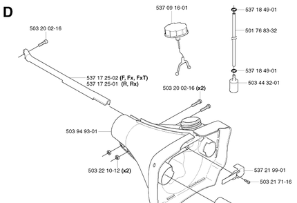 Fuel Tank Diagram and Parts List for 343R 20031800001-20043100000 Husqvarna Brush Cutter