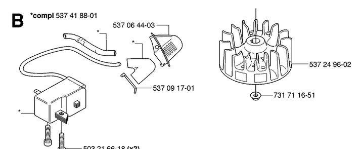Ignition System Diagram and Parts List for 326HD60 (X-SERIES)(20062700001-20082200000) Husqvarna Hedge Trimmer