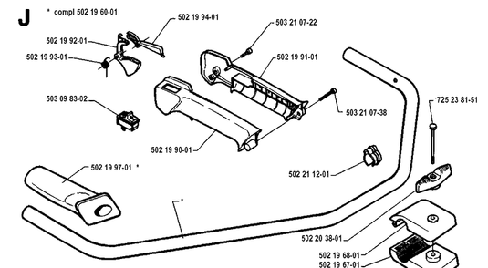 Handle And Controls Diagram and Parts List for 232R 19940600001-19954500000 Husqvarna Brush Cutter