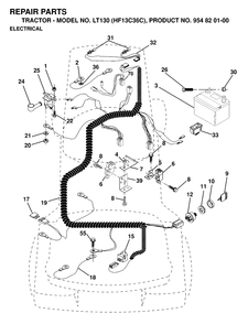 Electrical Diagram and Parts List for LT130 (954820100-C)(1998-12) Husqvarna Lawn Tractor
