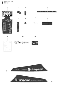 Decals Diagram and Parts List for R16CAWD (966830301)(2009-04) Husqvarna Lawn Tractor