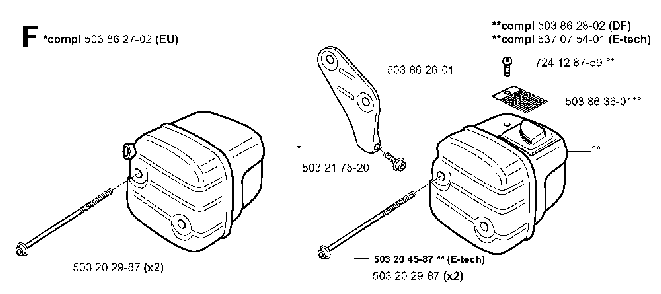 Muffler Diagram and Parts List for 351EPA 20012200001 Husqvarna Chainsaw