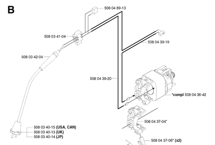Electrical Diagram and Parts List for 316 20030100001-20033100000 Husqvarna Chainsaw