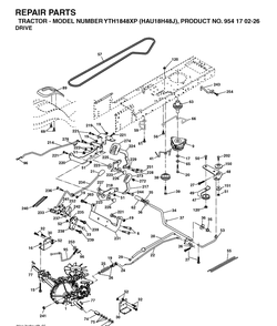 Drive Diagram and Parts List for YTH1848XP (HAU18H48J)(2004-09) Husqvarna Lawn Tractor