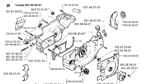 Crankcase Diagram and Parts List for 262XP 1993-12 Husqvarna Chainsaw