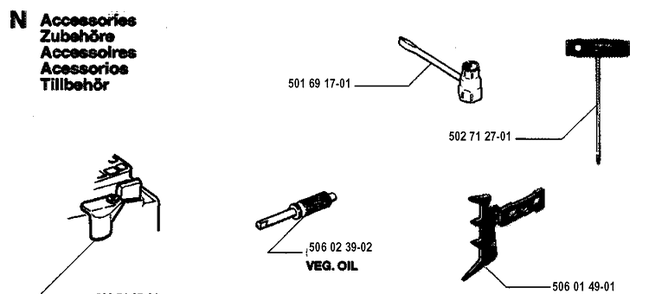 Accessories Diagram and Parts List for 45 19952300001-19981800000 Husqvarna Chainsaw