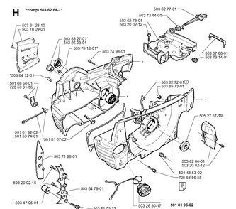 Crankcase Diagram and Parts List for 365 19963500001-19974900000 Husqvarna Chainsaw