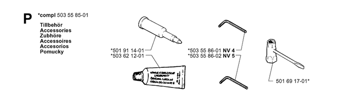 Accessories Diagram and Parts List for 272XP 19994500001-20070100000 Husqvarna Chainsaw