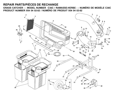Bagger Diagram and Parts List for 954040282 2001-09 Husqvarna Lawn Tractor Accessories