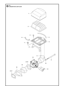 Carburetor And Air Filter Diagram and Parts List for 272XP 20163200001-20173200000 Husqvarna Chainsaw