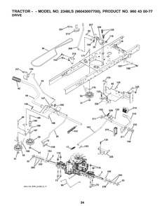 Drive Diagram and Parts List for 2348LS (96043007700)(2008-11) Husqvarna Lawn Tractor