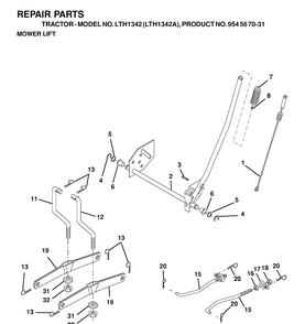 Mower Lift / Deck Lift Diagram and Parts List for LTH1342-LTH1342A 2000-12 Husqvarna Lawn Tractor