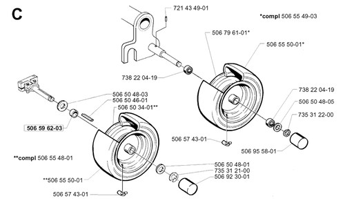 Wheels And Tires Diagram and Parts List for R13BIO 2001-01 Husqvarna Lawn Tractor