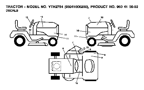 Decals Diagram and Parts List for YTH2754TWIN (96041006200, 960410062)(2007-04) Husqvarna Lawn Tractor