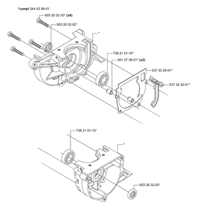 Crankcase Diagram and Parts List for 333RX 2005-06 Husqvarna Trimmer