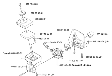 Air Filter/ Carburetor Diagram and Parts List for HA850 2007-01 Husqvarna Hedge Trimmer