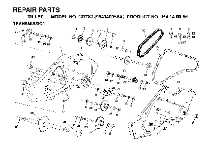 Transmission Diagram and Parts List for CRT83 (954140066A)(1998-02) Husqvarna Tiller