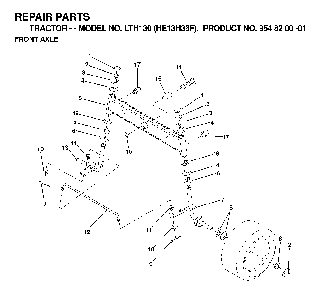 Front Axle Diagram and Parts List for LTH130 (HE13H36F, 954820001)(1998-12) Husqvarna Lawn Tractor