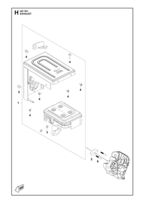 Exhaust Diagram and Parts List for HH301 598609801, 598609802, 598609803 Husqvarna Engine
