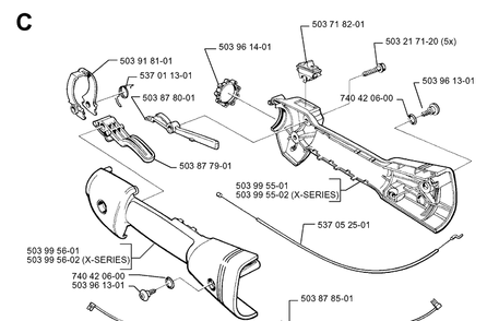 Throttle Controls Diagram and Parts List for 322E 19994000001-20010100000 Husqvarna Edger