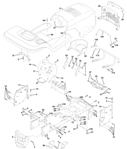 Chassis And Enclosures Diagram and Parts List for LTH130 (954140005G)(1998-07) Husqvarna Lawn Mower