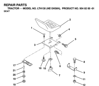Seat 2 Diagram and Parts List for LTH130 (HE13H36H)(2000-02) Husqvarna Lawn Tractor