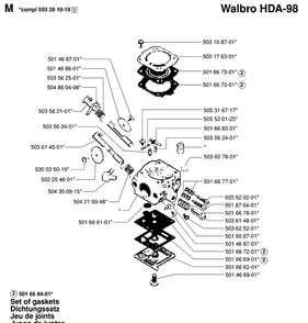 Carburetor Details Diagram and Parts List for 42 19944900001-19950600000 Husqvarna Chainsaw