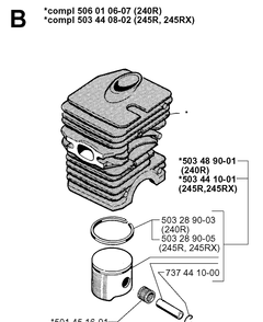Cylinder Piston Diagram and Parts List for 245R 19984000001-20023100000 Husqvarna Brush Cutter